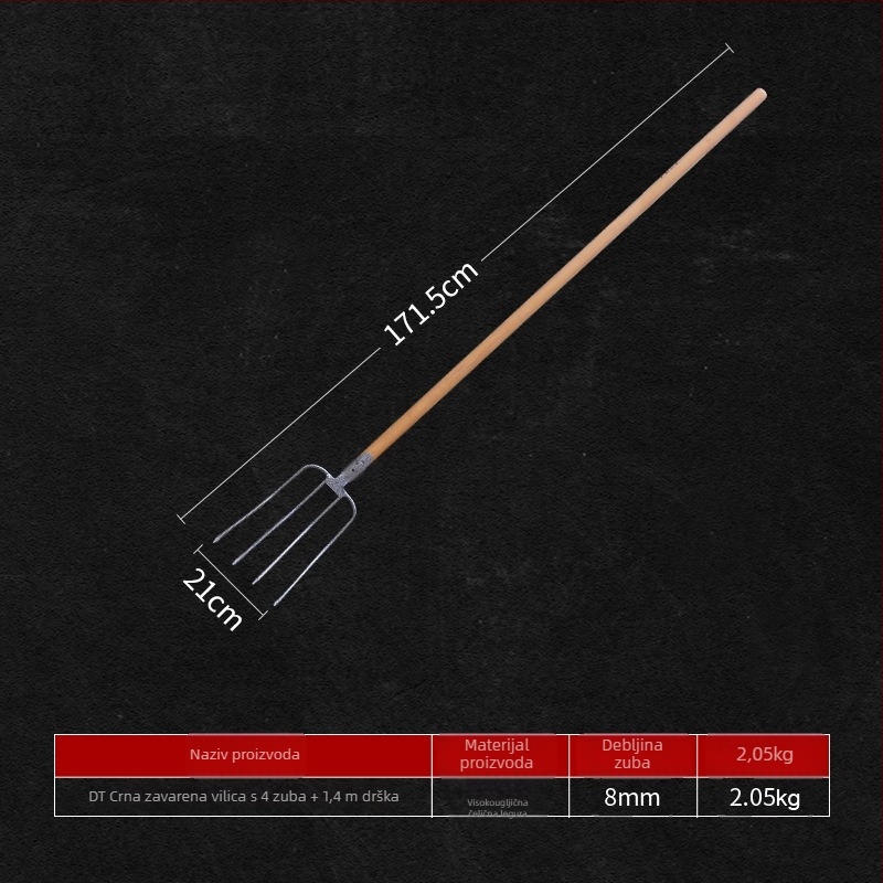 Čelična vrtna vilica za vrtlarstvo s drvenom drškom — model DT-black welded steel fork; težina 0,75 kg; tijelo: čelik; drška: drvo
