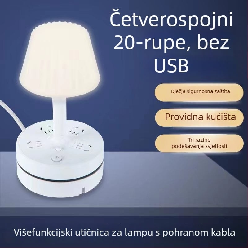 Multifunkcionalna stolna lampa s ugrađenim razdjelnikom, USB priključkom za punjenje, LED noćnim svjetlom za zaštitu očiju i funkcijom pohrane