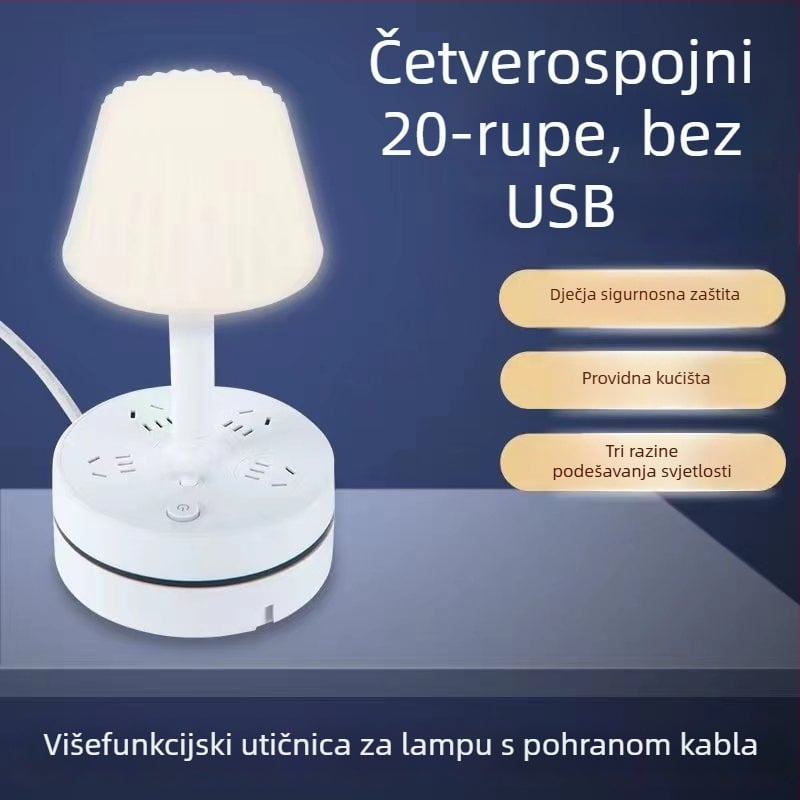 Multifunkcionalna stolna lampa s ugrađenim razdjelnikom, USB priključkom za punjenje, LED noćnim svjetlom za zaštitu očiju i funkcijom pohrane