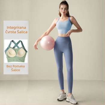 Joga set za žene: top bez rukava i uske nylon hlače, uključuje umetke za dojke
