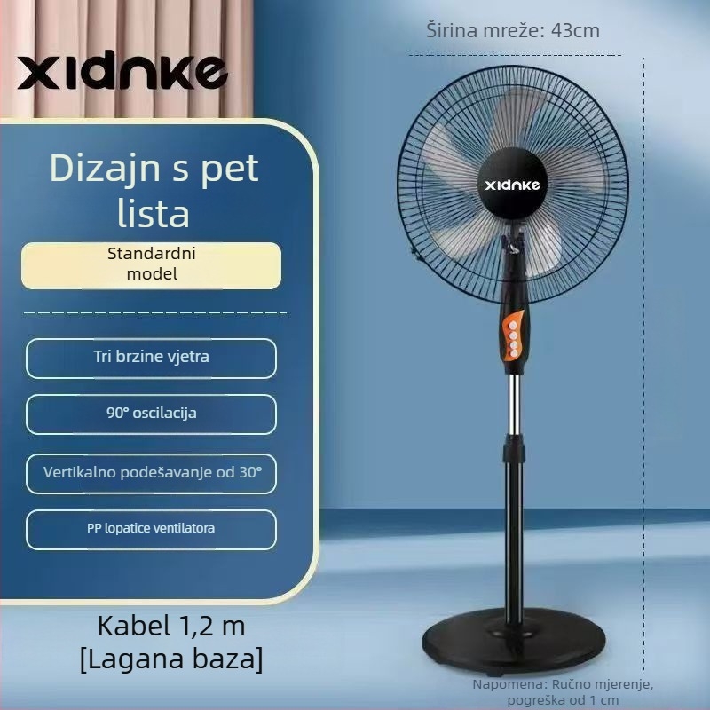 Stojeći ventilator s oscilirajućom glavom i daljinskim upravljačem (3 brzine, tajmer 2–8 sati, model M-40)