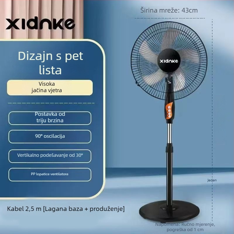 Stojeći ventilator s oscilirajućom glavom i daljinskim upravljačem (3 brzine, tajmer 2–8 sati, model M-40)