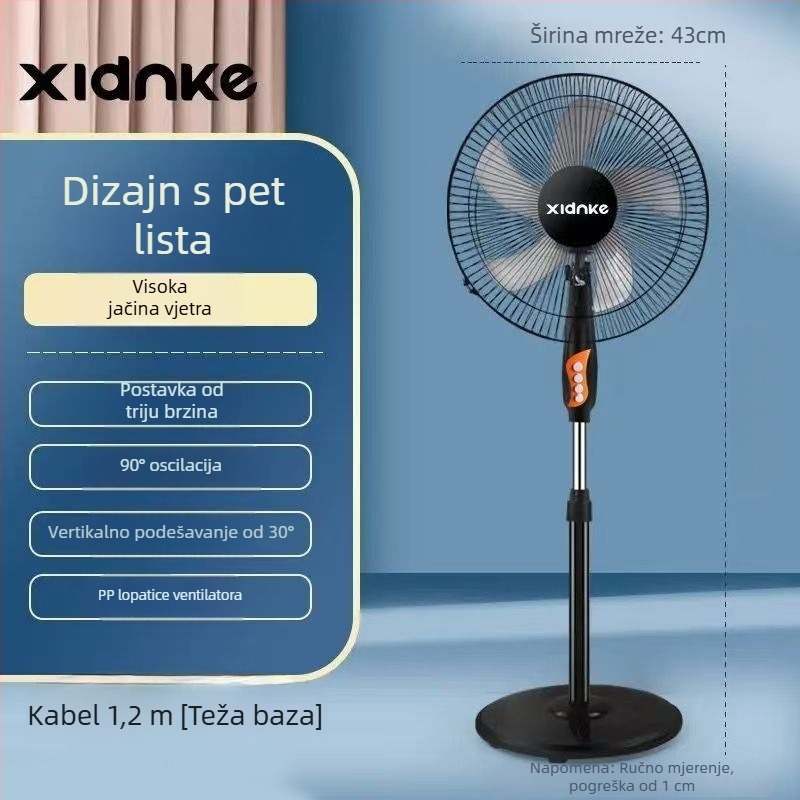 Stojeći ventilator s oscilirajućom glavom i daljinskim upravljačem (3 brzine, tajmer 2–8 sati, model M-40)