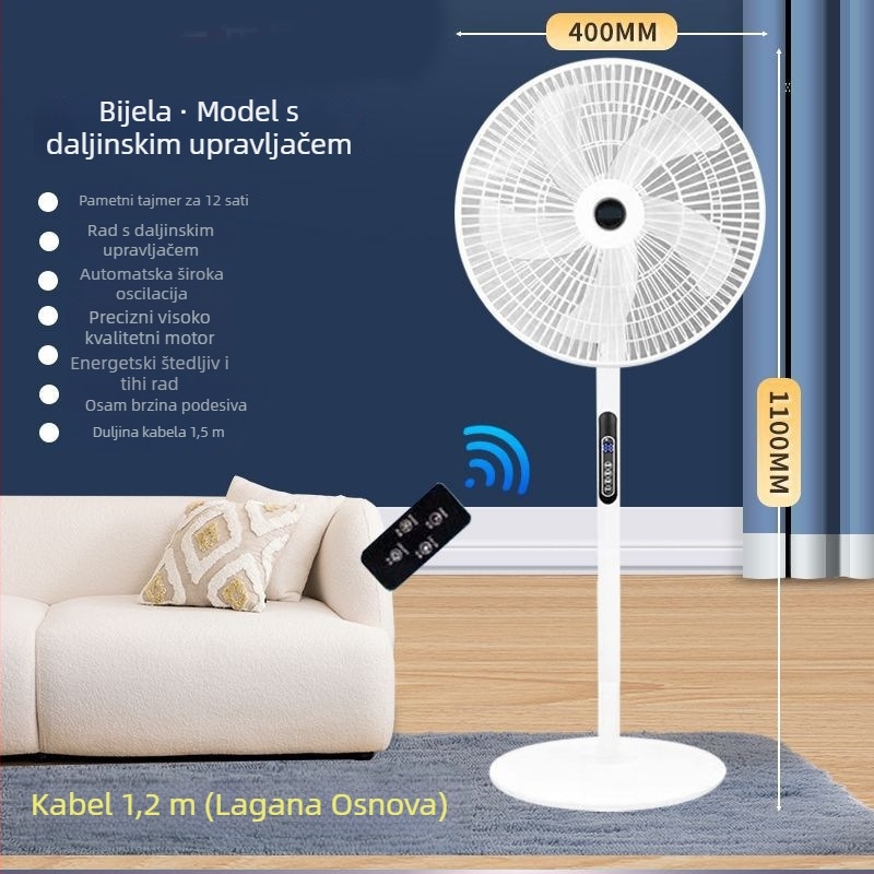 Stojeći ventilator s oscilirajućom glavom i daljinskim upravljačem (3 brzine, tajmer 2–8 sati, model M-40)