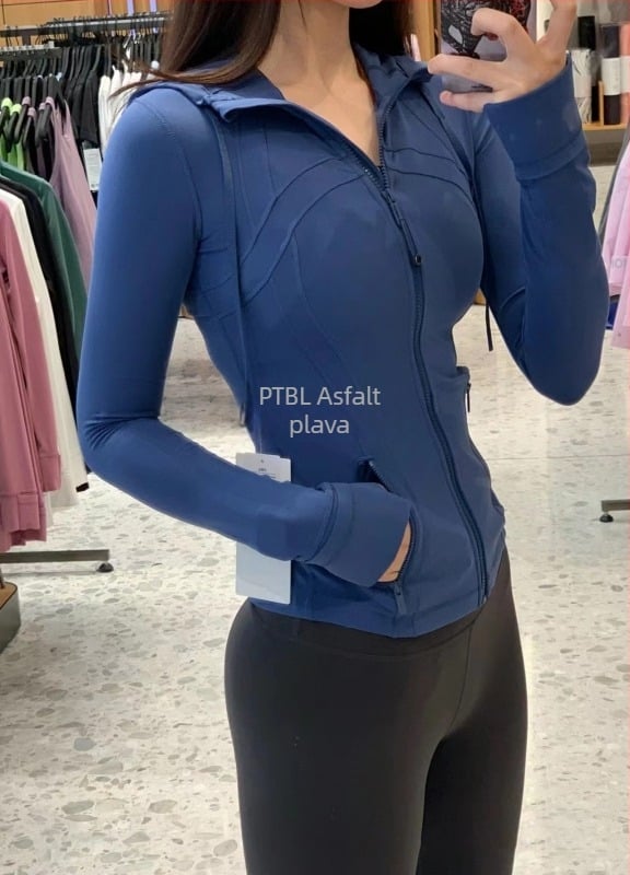 Ženska kapuljača joga jakna za proljeće, dugi rukav, jednobojni uzorak, najlon s 75% Spandexa, bez podstava