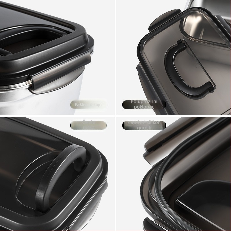 Kutija za obrok od nehrđajućeg čelika 304 s ručkom – kvadratnog oblika, kapacitet 800–1000 ml, zapečaćeno skladištenje hrane