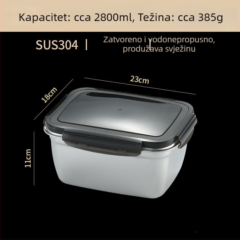 Kutija za obrok od nehrđajućeg čelika 304 s ručkom – kvadratnog oblika, kapacitet 800–1000 ml, zapečaćeno skladištenje hrane