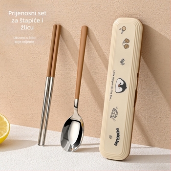 316 nehrđajući čelik – dječji set posuđa, 3 dijela (štapići za jelo, žlica, vilica) s prijenosnom kutijom, ogledni završetak, nordijski stil, lansiranje 2024, mogućnost prilagodbe