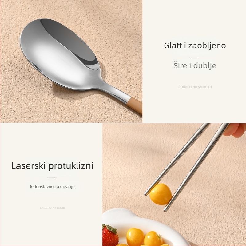 316 nehrđajući čelik – dječji set posuđa, 3 dijela (štapići za jelo, žlica, vilica) s prijenosnom kutijom, ogledni završetak, nordijski stil, lansiranje 2024, mogućnost prilagodbe