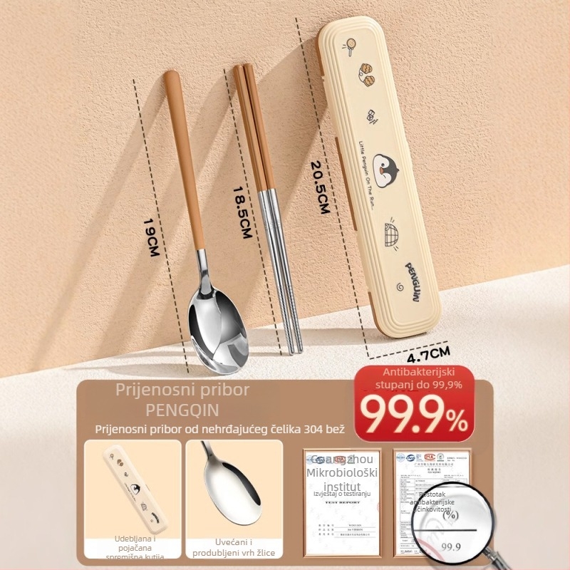 316 nehrđajući čelik – dječji set posuđa, 3 dijela (štapići za jelo, žlica, vilica) s prijenosnom kutijom, ogledni završetak, nordijski stil, lansiranje 2024, mogućnost prilagodbe