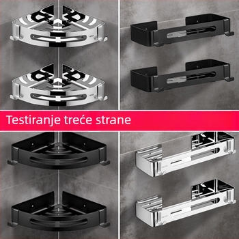 Bez bušenja kutni stalak od nehrđajućeg čelika 304, trokutasti kutni polic, polirano ogledalo, nosivost 20 kg, 1–3 sloja