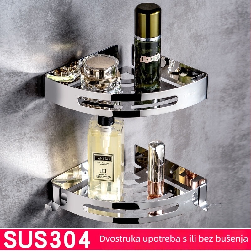 Bez bušenja kutni stalak od nehrđajućeg čelika 304, trokutasti kutni polic, polirano ogledalo, nosivost 20 kg, 1–3 sloja