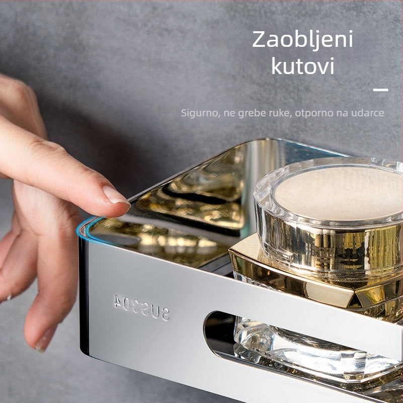 Bez bušenja kutni stalak od nehrđajućeg čelika 304, trokutasti kutni polic, polirano ogledalo, nosivost 20 kg, 1–3 sloja