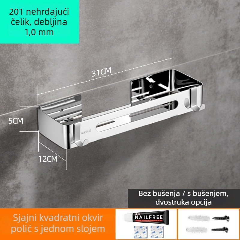 Bez bušenja kutni stalak od nehrđajućeg čelika 304, trokutasti kutni polic, polirano ogledalo, nosivost 20 kg, 1–3 sloja