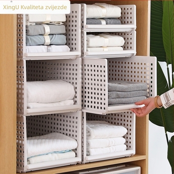 Plastični organizator garderobe s slojevima odjeljaka, stohovivi košare s ladicama, veliki ormar, japanski stil