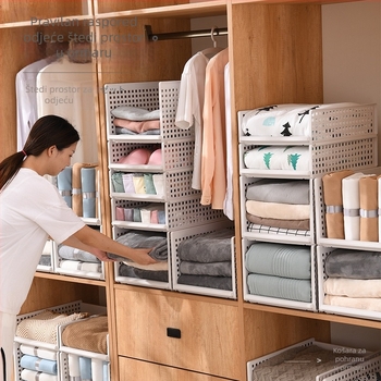 Plastični organizator garderobe s slojevima odjeljaka, stohovivi košare s ladicama, veliki ormar, japanski stil