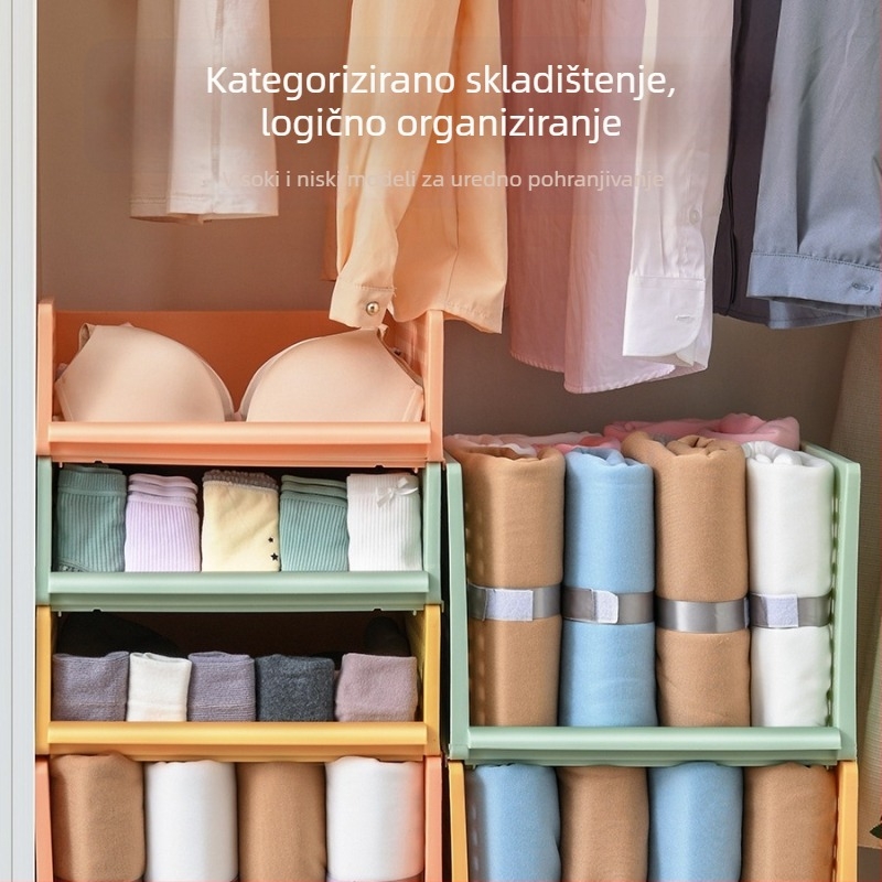 Plastični organizator garderobe s slojevima odjeljaka, stohovivi košare s ladicama, veliki ormar, japanski stil