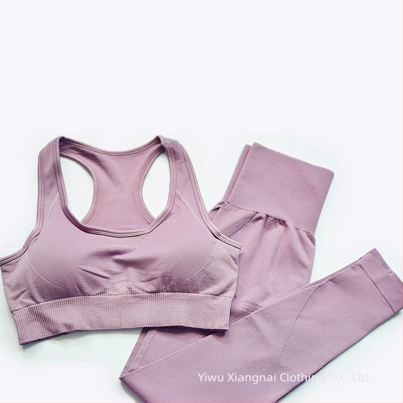 Ženski dvodijelni bezšavni joga set – top s kratkim rukavima i hlače, prozračan, ultra lagan, odvlaži vlagu, pamuk-nylon smjesa