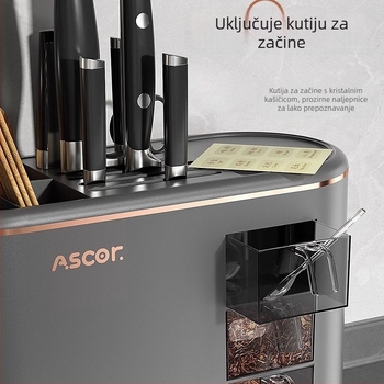 Višenamjenski kuhinjski organizer s držačem za štapiće i noževe, plastika, nordijski stil, ASCOR/Axico, montaža bez alata