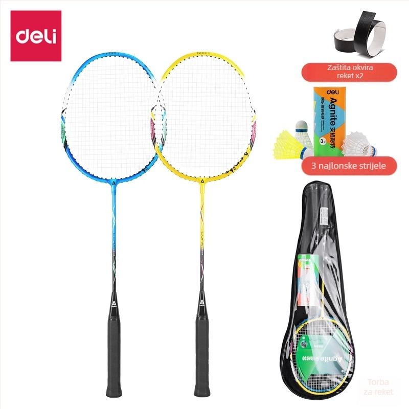 Deliangernet badminton raketa, 2 komada, 95–100 g, pravolinijski udarac, za amatere i juniore