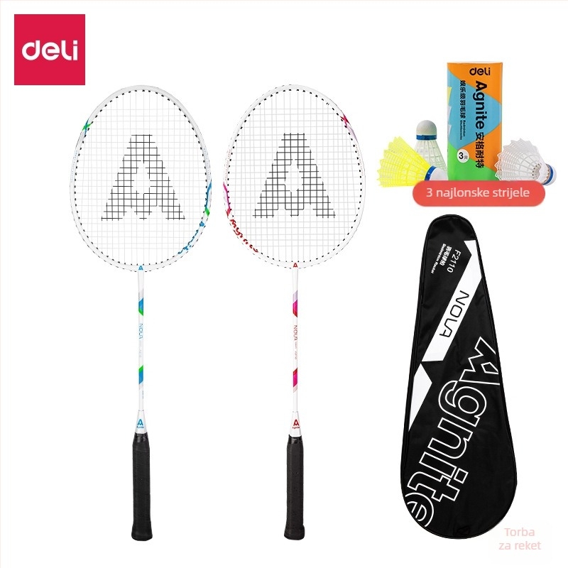 Deliangernet badminton raketa, 2 komada, 95–100 g, pravolinijski udarac, za amatere i juniore