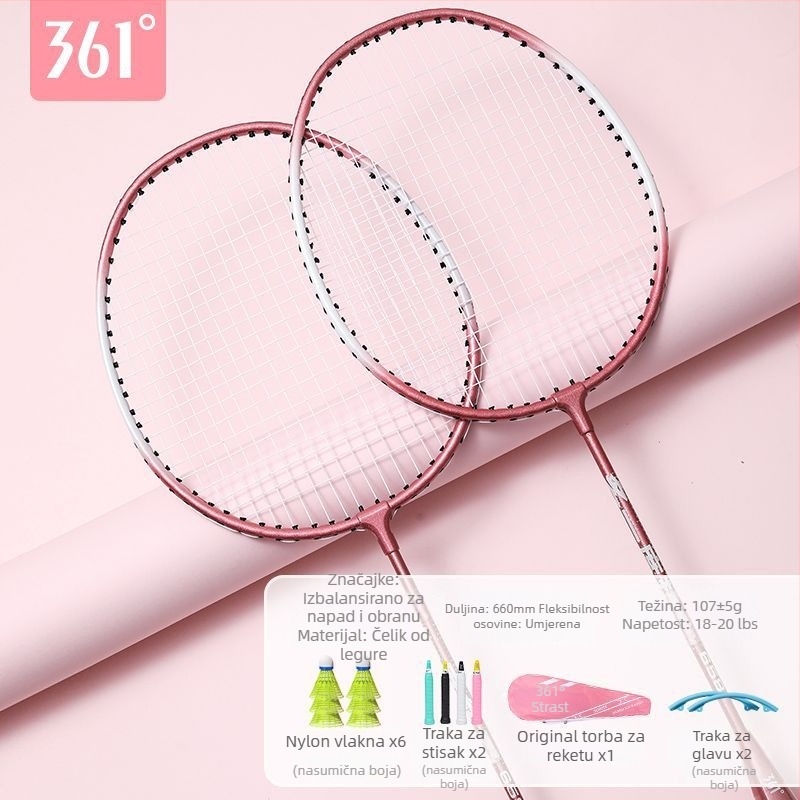 Raketa za badminton 361°, okvir od željeznog legura, težina 95–100 g, debljina drške G2, prav osić dio
