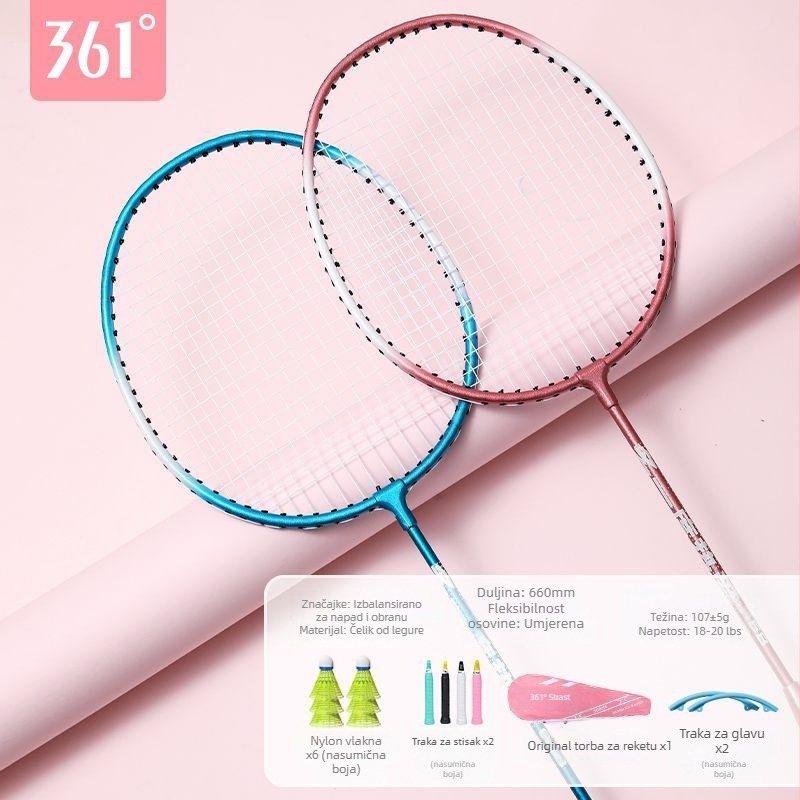Raketa za badminton 361°, okvir od željeznog legura, težina 95–100 g, debljina drške G2, prav osić dio