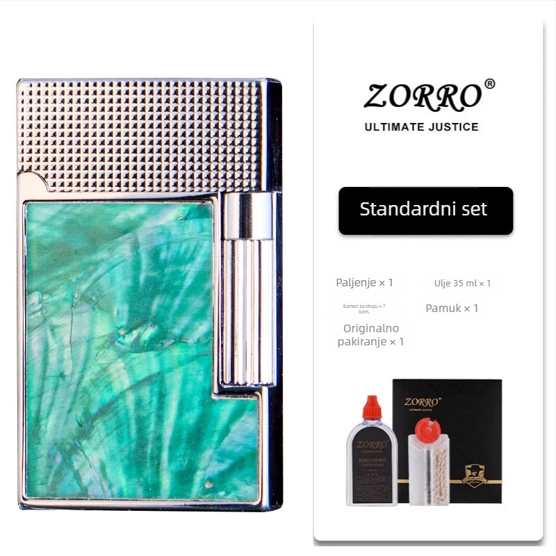 Metalni zapaljivač na kerosin s bočnim kliznim dizajnom; višekratno korištenje; nije otporan na vjetar; moguć tisk logotipa.