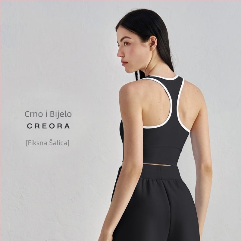 Sportski grudnjak za jogu s jastučićem za prsni koš – 3/4 šalice, srednje oblikovane šalice, racerback, fiksirani dvostruki naramenice, tkanina najlon/elastan