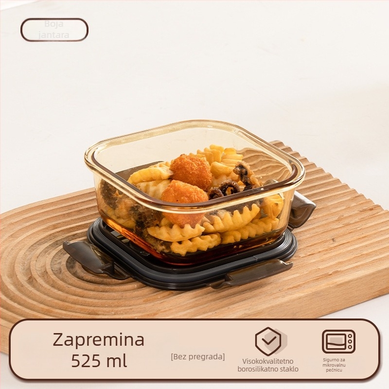 Staklena kutija za ručak (borosilikat, izolirana, pogodna za mikrovalnu, 800–1000 ml, kvadratna)