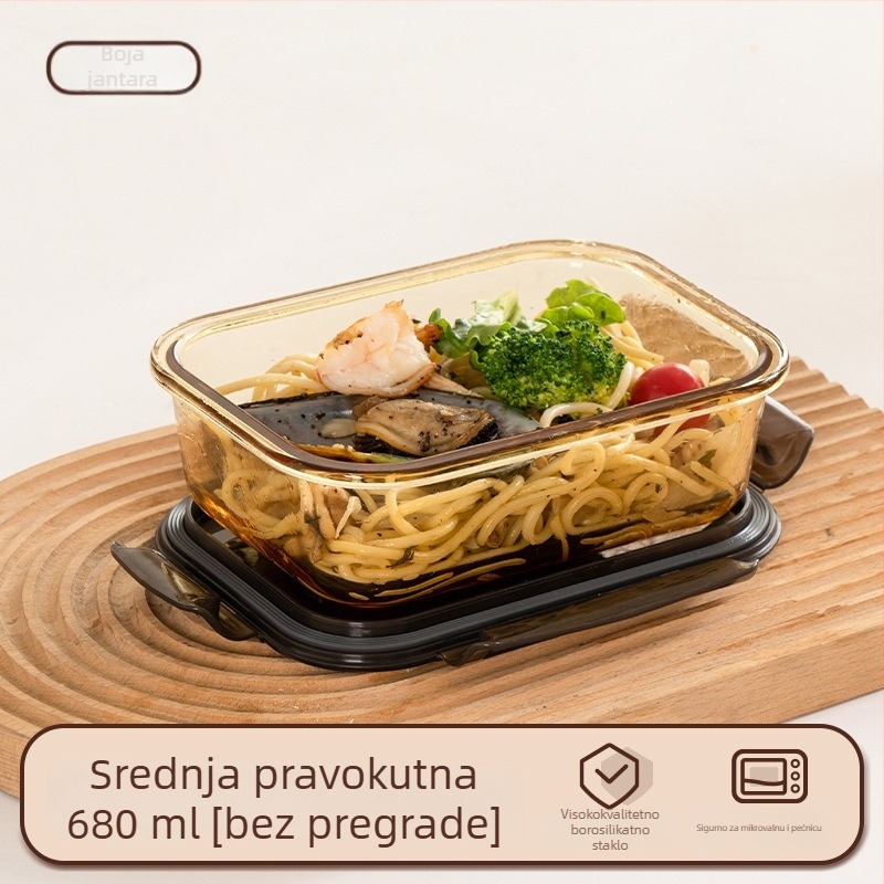 Staklena kutija za ručak (borosilikat, izolirana, pogodna za mikrovalnu, 800–1000 ml, kvadratna)