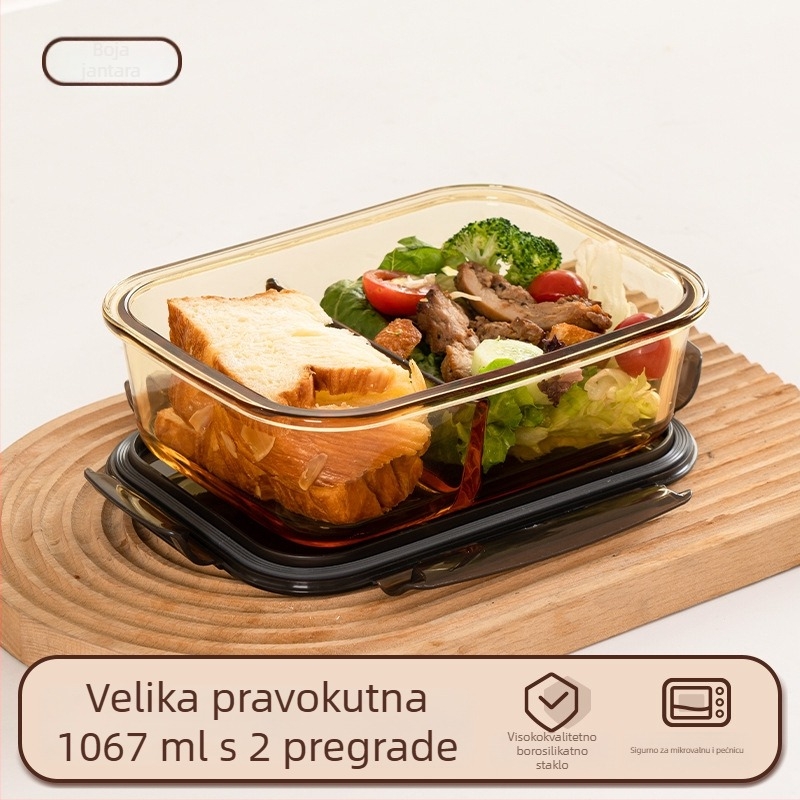 Staklena kutija za ručak (borosilikat, izolirana, pogodna za mikrovalnu, 800–1000 ml, kvadratna)