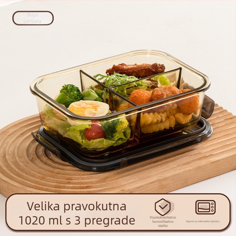 Staklena kutija za ručak (borosilikat, izolirana, pogodna za mikrovalnu, 800–1000 ml, kvadratna)