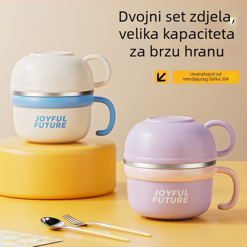 Izolirana kutija za obrok od nehrđajućeg čelika 304, s poklopcem, dvostruki sloj, kapacitet 1–2 L, moguć ispis logotipa