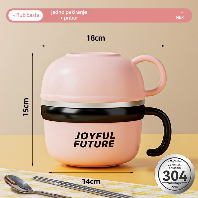 Izolirana kutija za obrok od nehrđajućeg čelika 304, s poklopcem, dvostruki sloj, kapacitet 1–2 L, moguć ispis logotipa