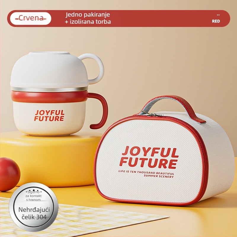 Izolirana kutija za obrok od nehrđajućeg čelika 304, s poklopcem, dvostruki sloj, kapacitet 1–2 L, moguć ispis logotipa