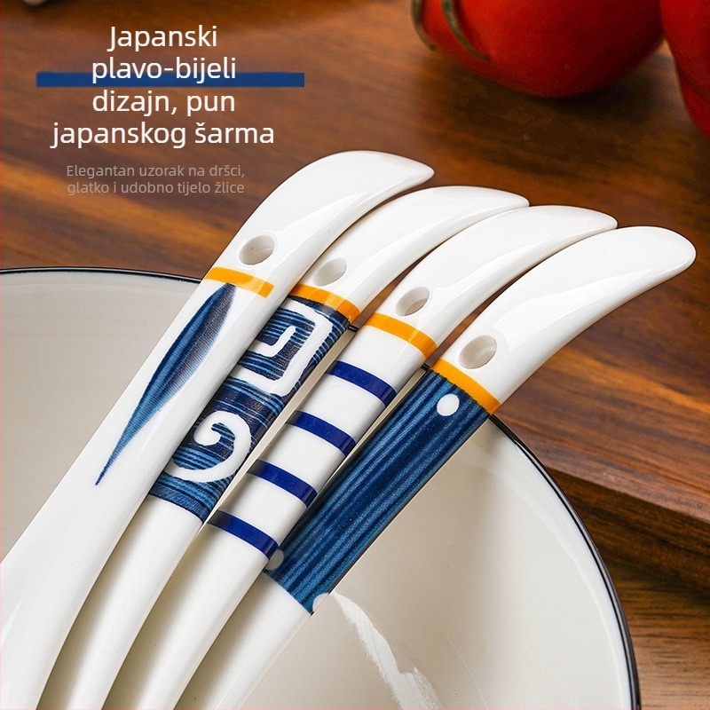 Keramička juha žlica s cvjetnim uzorkom u retro stilu, tisak logotipa.