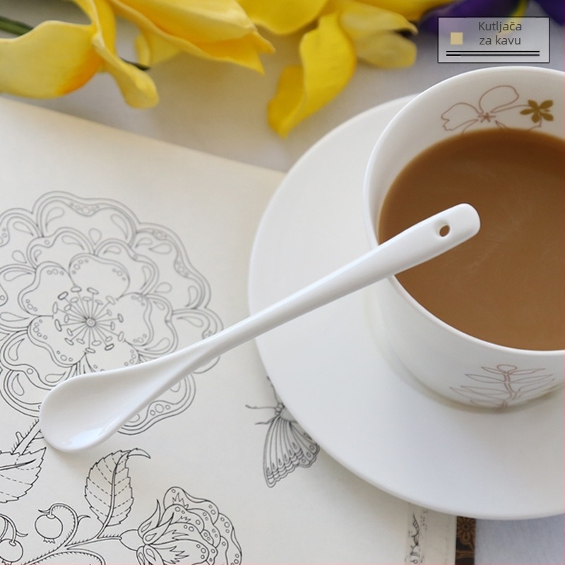 Žličica za juhu od kostnog porcelana, Sibaide, jedinstven dizajn, završna obrada vodnim postupkom