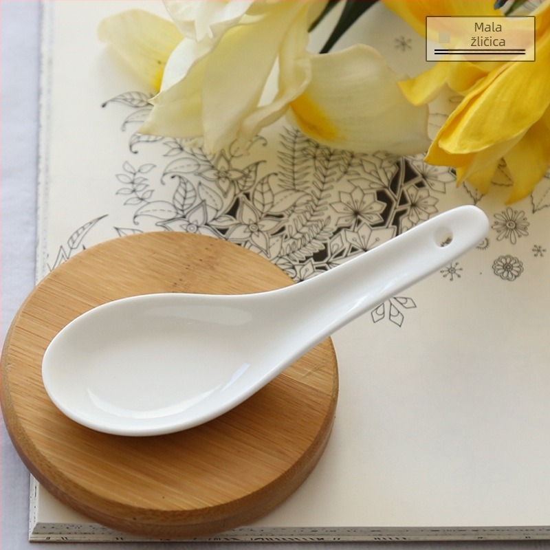 Žličica za juhu od kostnog porcelana, Sibaide, jedinstven dizajn, završna obrada vodnim postupkom