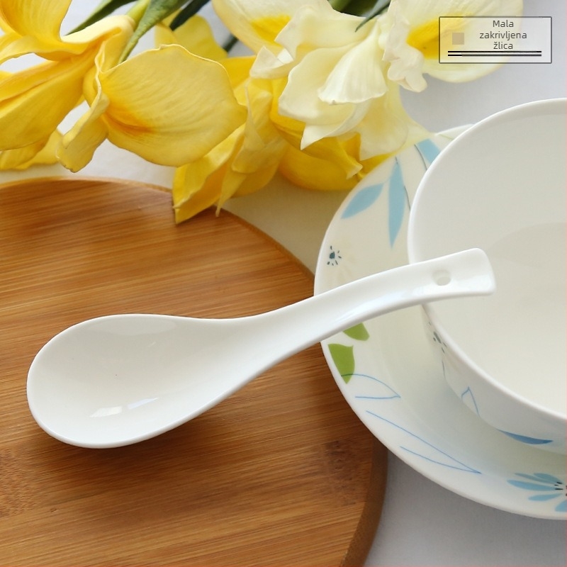 Žličica za juhu od kostnog porcelana, Sibaide, jedinstven dizajn, završna obrada vodnim postupkom