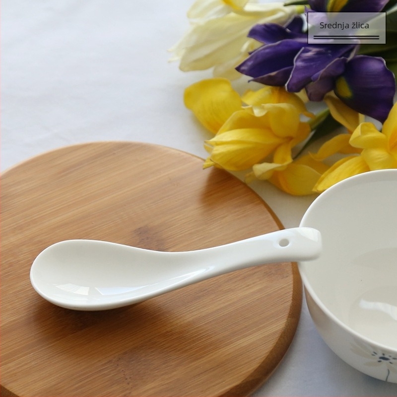 Žličica za juhu od kostnog porcelana, Sibaide, jedinstven dizajn, završna obrada vodnim postupkom