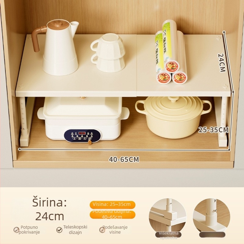 Kuhinjska proširiva polica za pohranu ispod sudopera, višeslojni organizator, od ugljičnog čelika