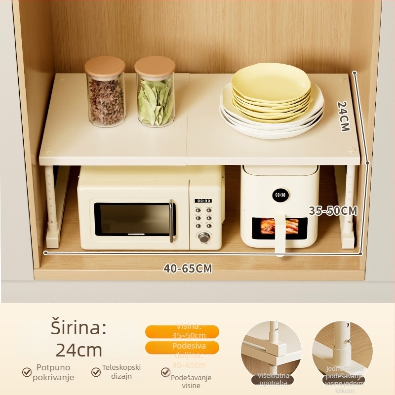 Kuhinjska proširiva polica za pohranu ispod sudopera, višeslojni organizator, od ugljičnog čelika