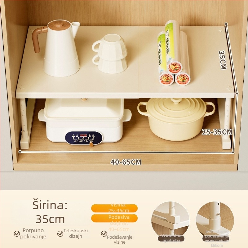 Kuhinjska proširiva polica za pohranu ispod sudopera, višeslojni organizator, od ugljičnog čelika