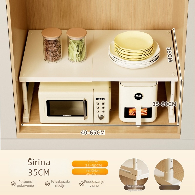 Kuhinjska proširiva polica za pohranu ispod sudopera, višeslojni organizator, od ugljičnog čelika