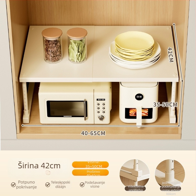 Kuhinjska proširiva polica za pohranu ispod sudopera, višeslojni organizator, od ugljičnog čelika