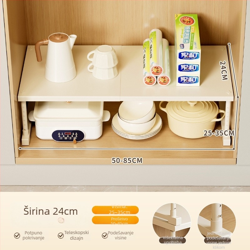 Kuhinjska proširiva polica za pohranu ispod sudopera, višeslojni organizator, od ugljičnog čelika
