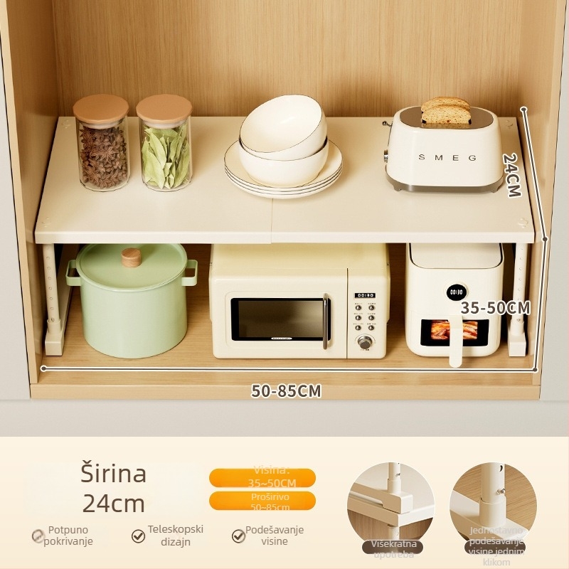 Kuhinjska proširiva polica za pohranu ispod sudopera, višeslojni organizator, od ugljičnog čelika