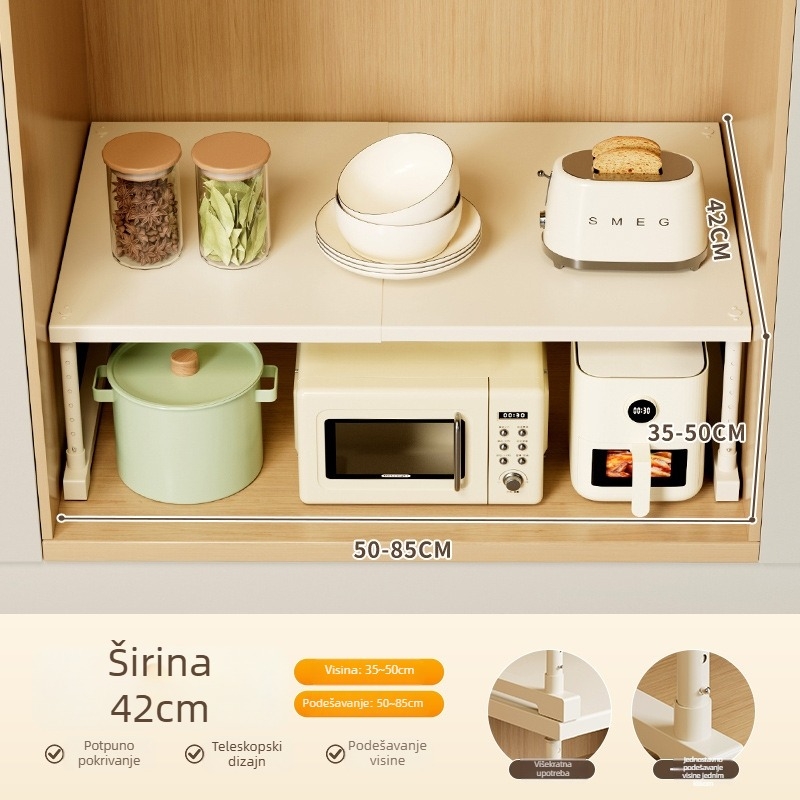 Kuhinjska proširiva polica za pohranu ispod sudopera, višeslojni organizator, od ugljičnog čelika