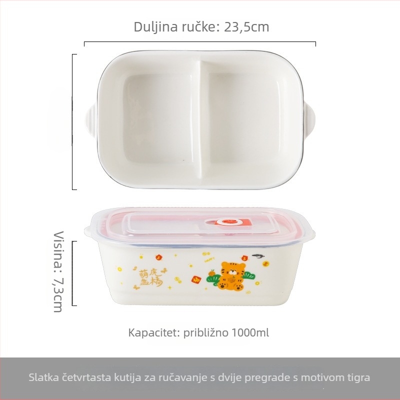 Keramička pravokutna kutija za ručak s karikaturnim uzorkom, mikrovalna sigurnost, kapacitet 800–1000 ml